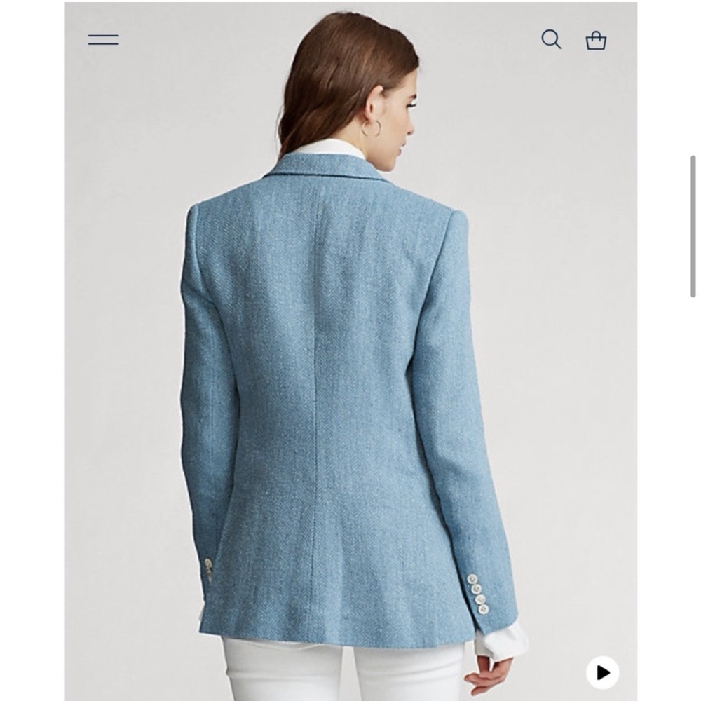 New Polo Ralph Lauren Blazer Blue Herringbone Linen Silk - Picture 5 of 15